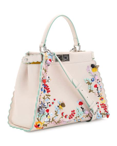 fendi peekaboo large floral-embroidered satchel bag beige price|Fendi peekaboo.